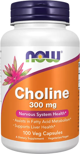 NOW Foods Choline 300 mg | Choline Bitartrate | Холин Битартрат 300 мг | 100 капсули, 100 дози 