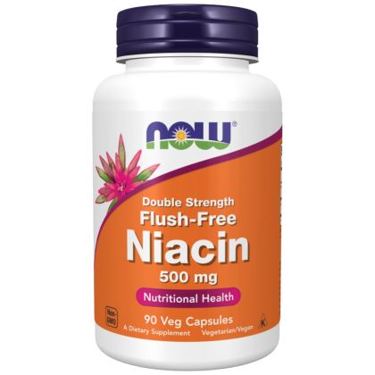 NOW Foods Flush-Free Vitamin B3 Niacin 500 mg Double Strength | Ниацин (Витамин B3) без изчервяване | 90 капсули, 90 дози 