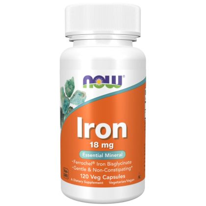 NOW Foods Iron 18 mg Ferrochel® | Желязо 18 мг Ferrochel® | 120 капсули 