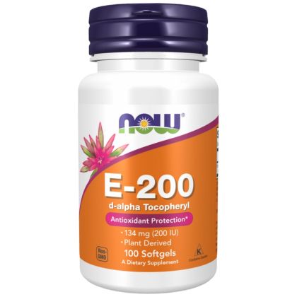 NOW Foods Vitamin E-200 IU | Натурален Витамин Е D-Alpha Tocopherol | 100 Гел Капсули 