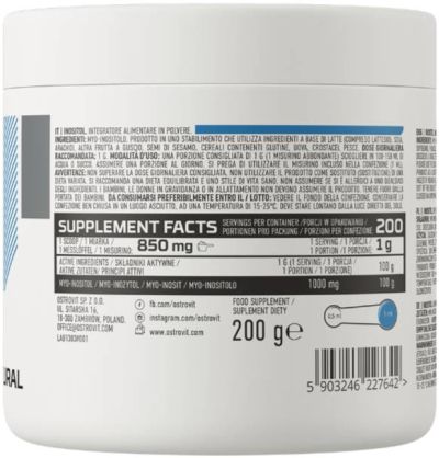 OstroVit Myo-Inositol Powder | Мио-Инозитол на прах | 200 грама, 200 Дози етикет 
