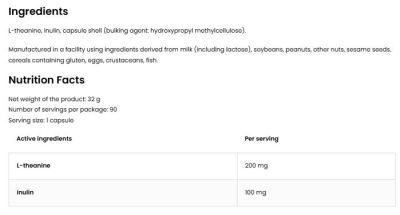 OstroVit L-Theanine 200 mg Vege | L-Теанин 200 мг |90 капсули, 90 Дози етикет 
