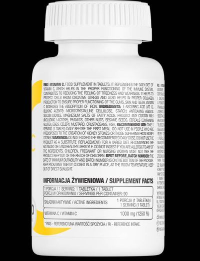 OstroVit Vitamin C 1000 mg | Витамин C 1000 мг | 90 таблетки, 90 дози етикет 