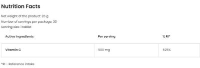 OstroVit Vitamin C 500 mg | Витамин C 500 мг | 90 таблетки, 90 дози етикет 