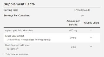 NOW Foods Alpha Lipoic Acid 600 mg | Алфа Липоева Киселина 600 мг | 60 капсули, 60 дози етикет 