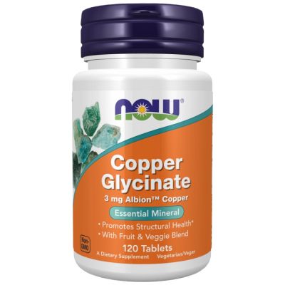 NOW Foods Copper (Cu) Glycinate 3 mg | Albion™ Copper Bisglycinate | Мед (Cu) бисглицинат 3 мг | 120 таблетки, 120 дози