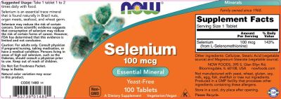 NOW Foods Selenium 100 mcg | Селен 100 мкг | 100 Таблетки етикет 