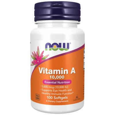 NOW Foods Vitamin A 10000 IU | Витамин А за Зрение и Имунитет | 100 Гел Капсули 