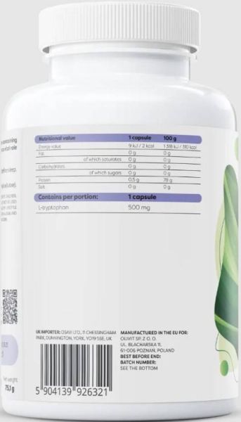 Osavi L-Tryptophan 500 mg | L-Триптофан за Сън и Релаксация | 60 капсули етикет