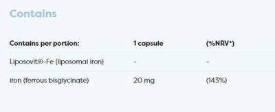 Osavi Liposomal Iron 20 mg | Липозомно Желязо Бисглицинат | 60 капсули етикет 