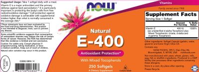 NOW Foods Vitamin E-400 IU MT | Витамин Е 400 МЕ | 100 Гел Капсули етикет