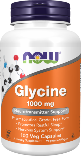 NOW Foods Glycine 1000 mg | Глицин | Аминокиселина за Възстановяване и Сън | 100 капсули